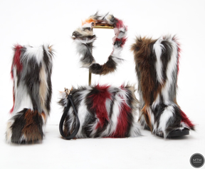 Luxurious Grey Multicolor Fur Boots Set