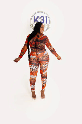 Orange Abstract Print Long Sleeve Top & Pants Set